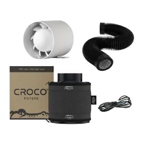 Komplett szellőzőkészlet - Croco Black 160-240m3 125mm + Airroxy Silent 125mm 165m3 + CROCO Duct 125mm 2m - fekete 4 rétegű szellőzőcső + Kéteres tápkábel 1,5 m