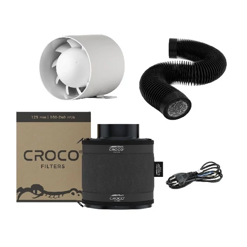 Komplett szellőzőkészlet - Croco Black 160-240m3 + Airroxy Silent 125mm 165m3 